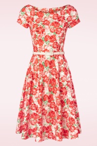 Vintage Chic for Topvintage - Ronanda Swing-Kleid mit Blumenmuster in Weiß und Rot