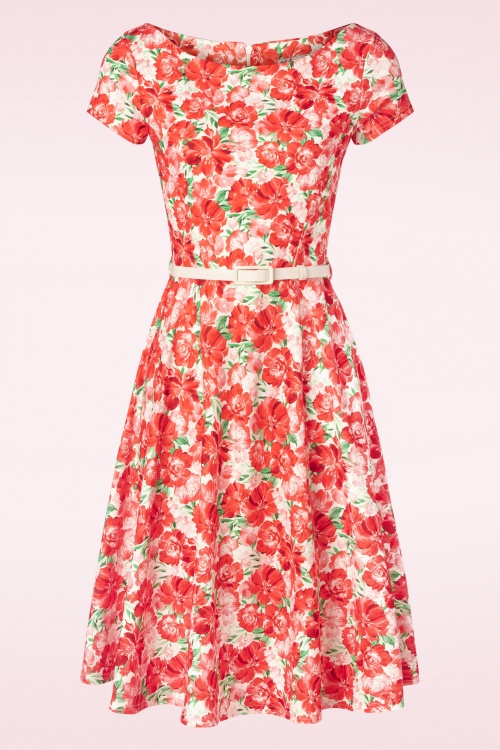 Vintage Chic for Topvintage - Ronanda Floral Swing Dress in White and Red