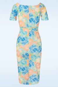 Vintage Chic for Topvintage - Viora Flower Pencil Dress in Blue 2