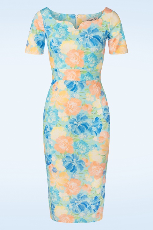 Vintage Chic for Topvintage - Viora Flower Pencil Dress in Blue