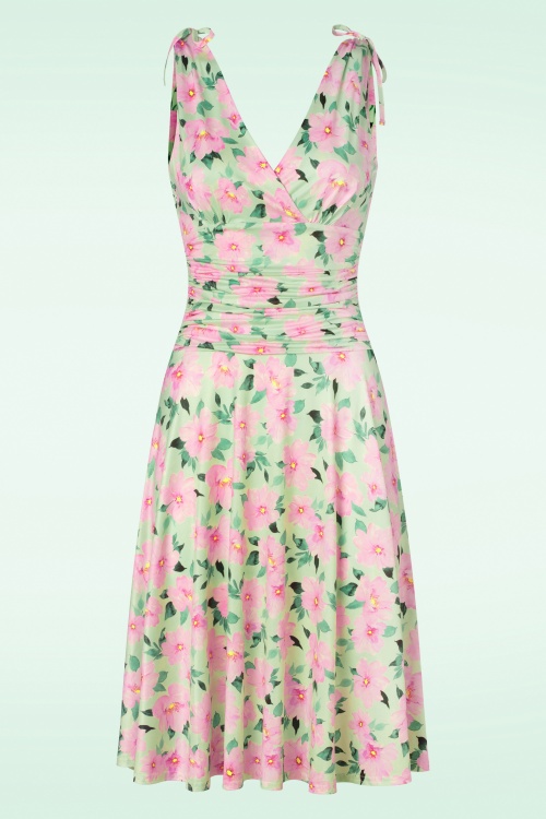 Vintage Chic for Topvintage - Grecian Floral Swing Dress in Mint and Pink