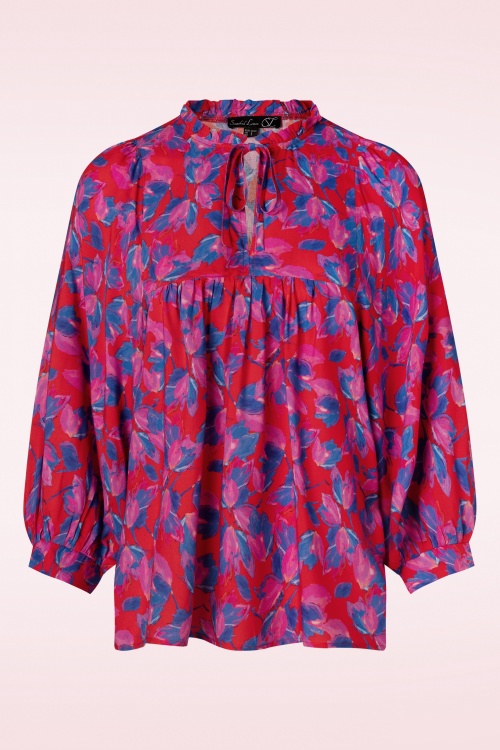 Smashed Lemon - Ylenia Blouse in Red and Cobalt