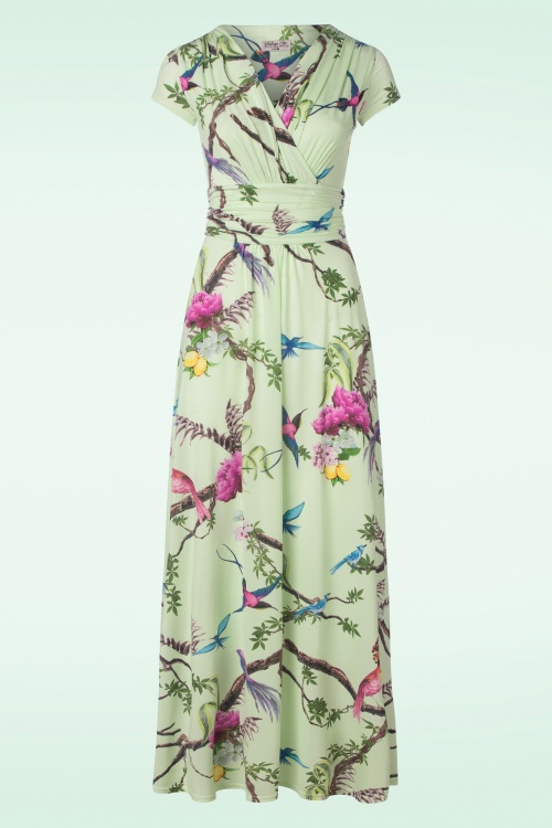 Vintage Chic for Topvintage - Bird Print Maxi Dress in Mint