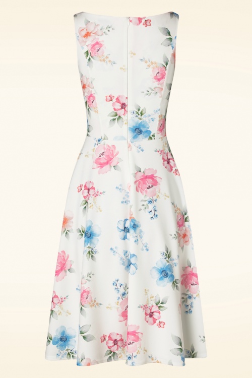 Vintage Chic for Topvintage - Riley flower swing jurk in gebroken wit 2
