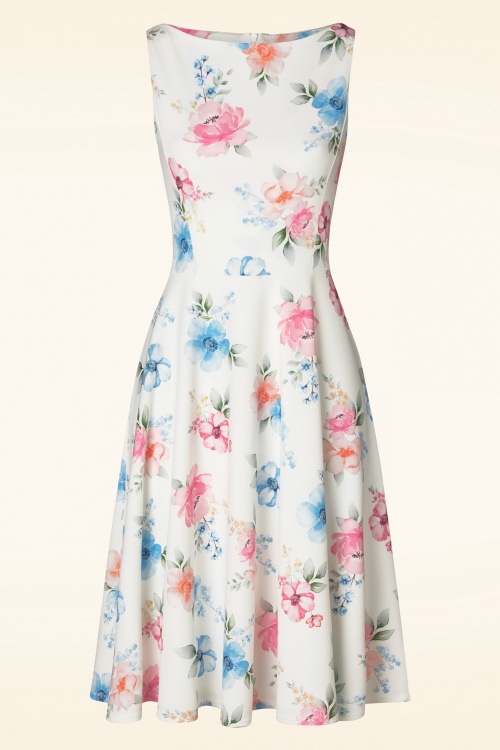 Vintage Chic for Topvintage - Riley flower swing jurk in gebroken wit