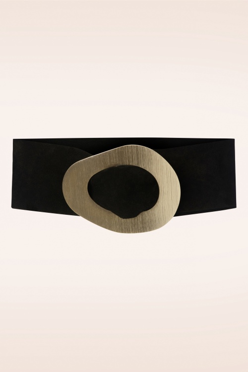 20to - Gold Buckle Suede Belt in Black