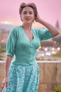 Miss Candyfloss - Asha Tiffany Sheer Knitted Cardigan in Turquoise