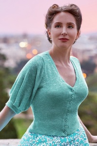 Miss Candyfloss - Asha Tiffany Sheer Knitted Cardigan in Turquoise 2