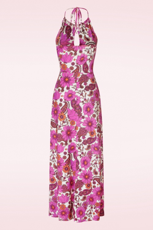 Vintage Chic for Topvintage - Polly maxi jurk in wit en roze 4