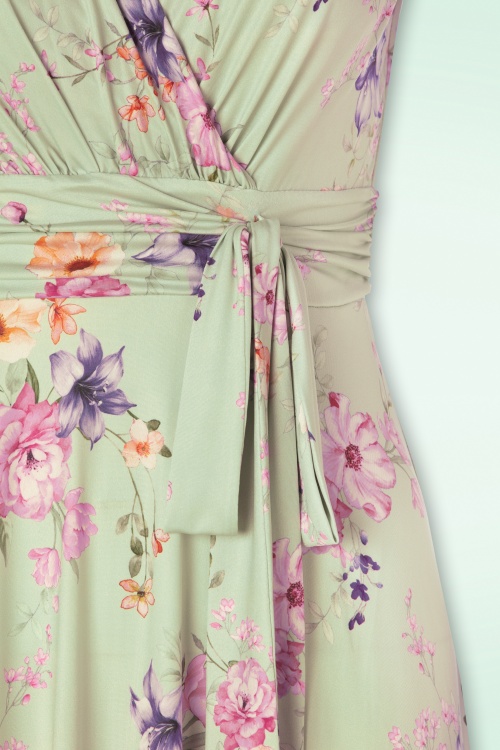 Vintage Chic for Topvintage - Jane floral swing jurk in licht groen 2