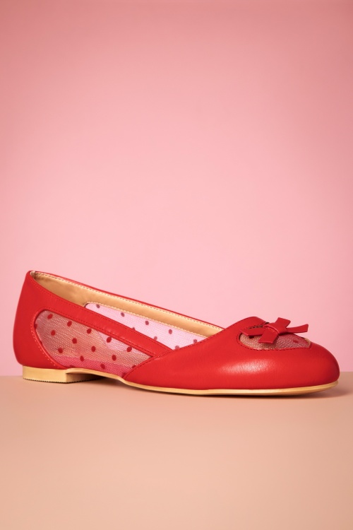 Banned Retro - Elegant Spots Flats in Red 3