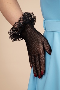 Lovely Legs - Trixie Fishnet Lace Ruffle Handschoenen in Zwart
