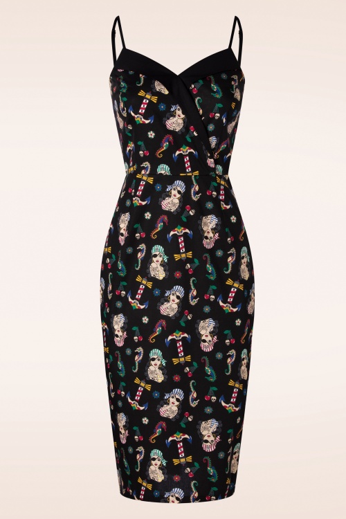 Banned Retro - Anchor Pin Up Pencil Dress in Black