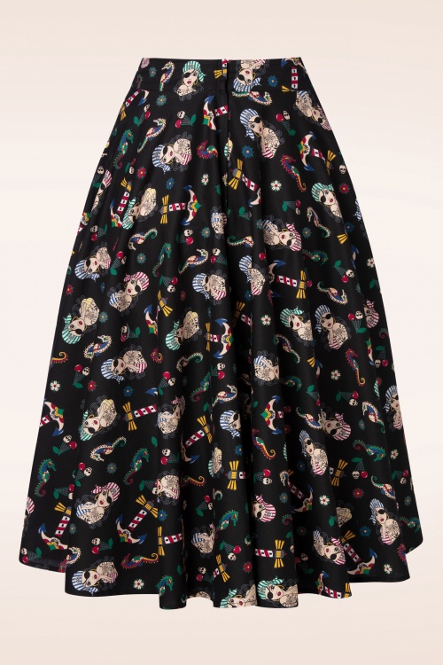 Banned Retro - Anchor Pin Up Swing Skirt in Black 2