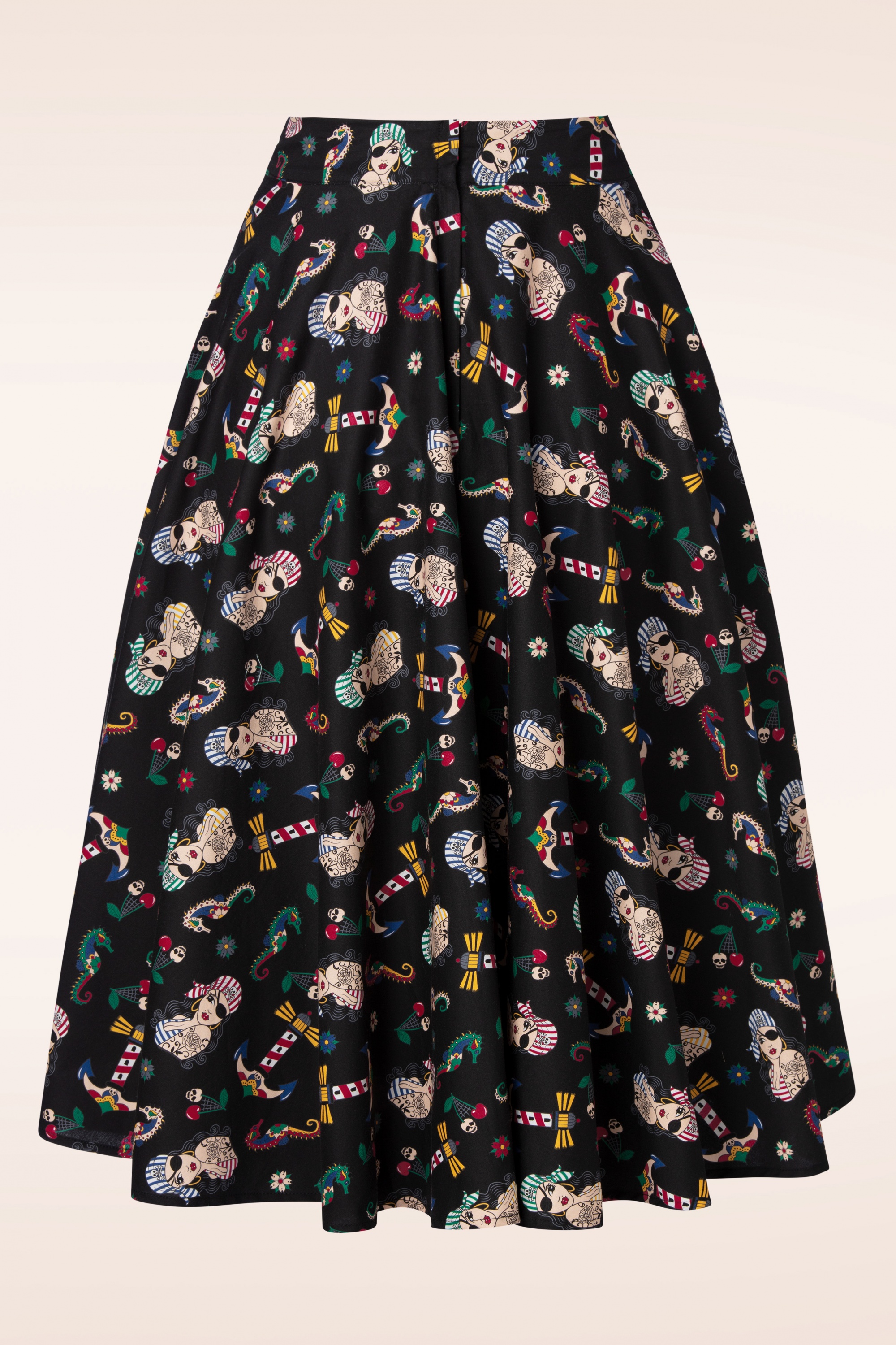 Banned Retro - Anchor Pin Up Swing Skirt en Noir 2