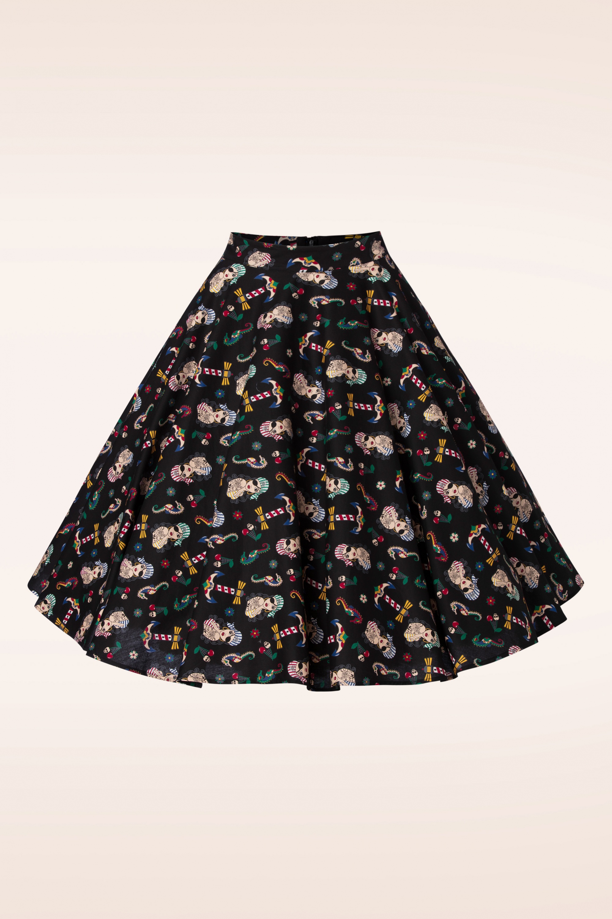 Banned Retro - Anchor Pin Up Swing Skirt en Noir 3