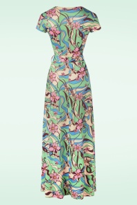 Vintage Chic for Topvintage - Swirly maxi jurk in groen en roze 2