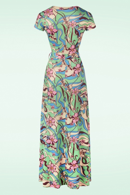 Vintage Chic for Topvintage - Swirly Maxi Dress in Green and Pink  2