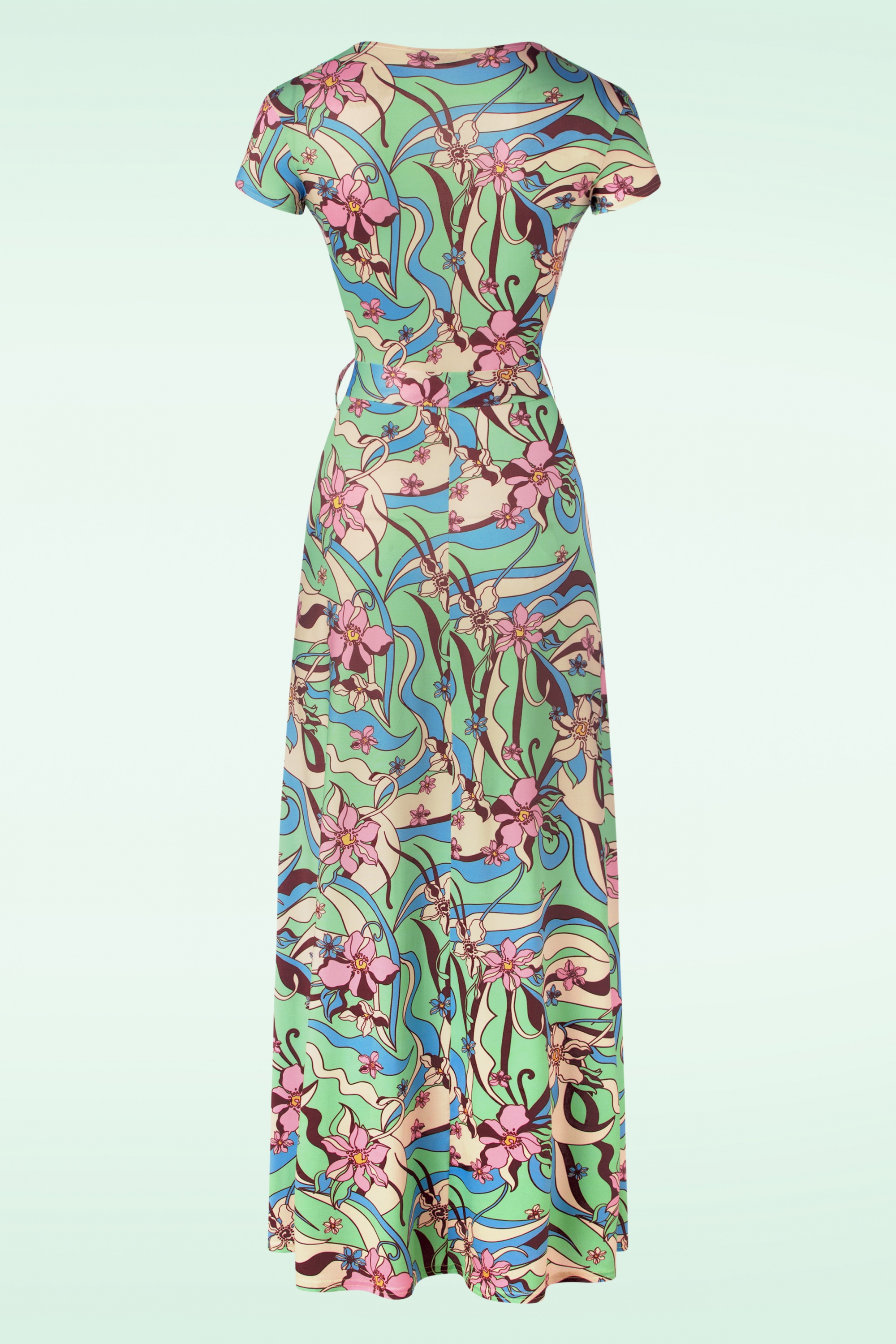 Vintage Chic for Topvintage - Swirly maxi jurk in groen en roze 2