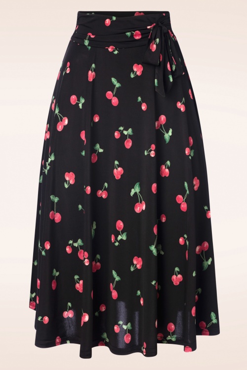 Vintage Chic for Topvintage - Ally Cherry Print Swing Skirt in Black