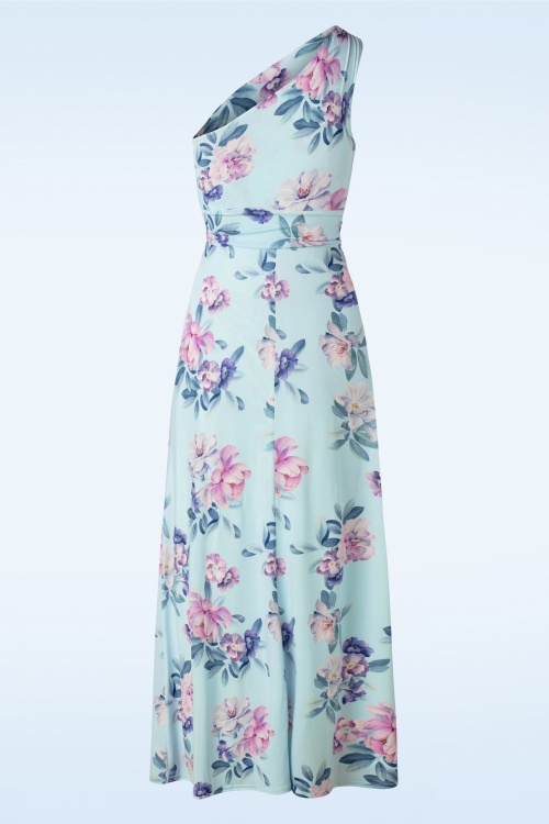 Vintage Chic for Topvintage - Olga Floral One Shoulder Maxi Dress in Pale Blue 2