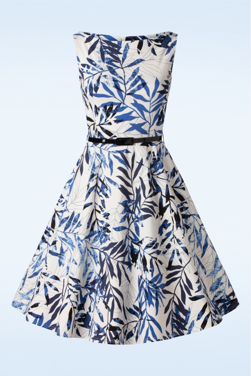 Vintage Chic for Topvintage - Blue Leaf Swing Dress in White 3