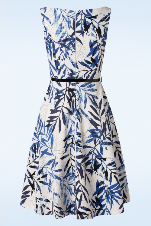 Vintage Chic for Topvintage - Blue Leaf Swing Kleid in Weiß 2