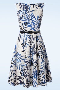 Vintage Chic for Topvintage - Blue Leaf Swing Kleid in Weiß