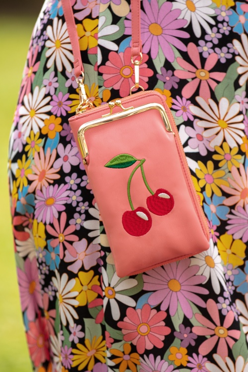 Banned Retro - Cherry Pie Cross Body Phone Bag in Coral Pink 4