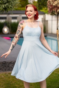 Vintage Chic for Topvintage - Poppy polka swing jurk in lichtblauw