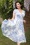 Vintage Chic for Topvintage - Layla floral swing jurk in wit en blauw