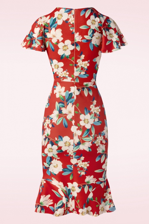 Vintage Chic for Topvintage - Katie Floral Pencil Dress in Warm Red 2