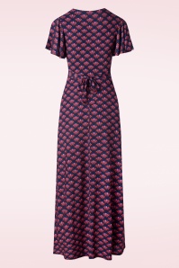 Vintage Chic for Topvintage - Freya maxi jurk in marineblauwe waaierprint 2