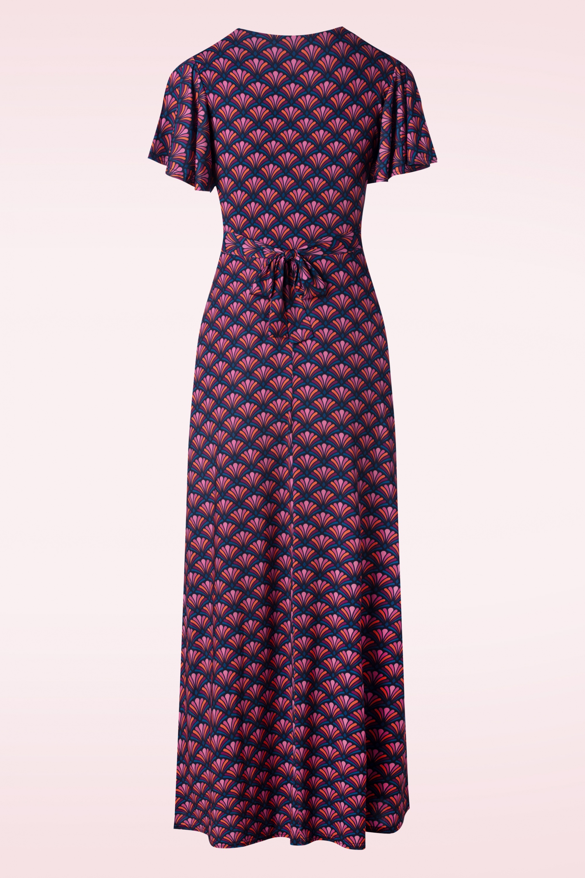 Vintage Chic for Topvintage - Freya maxi jurk in marineblauwe waaierprint 2