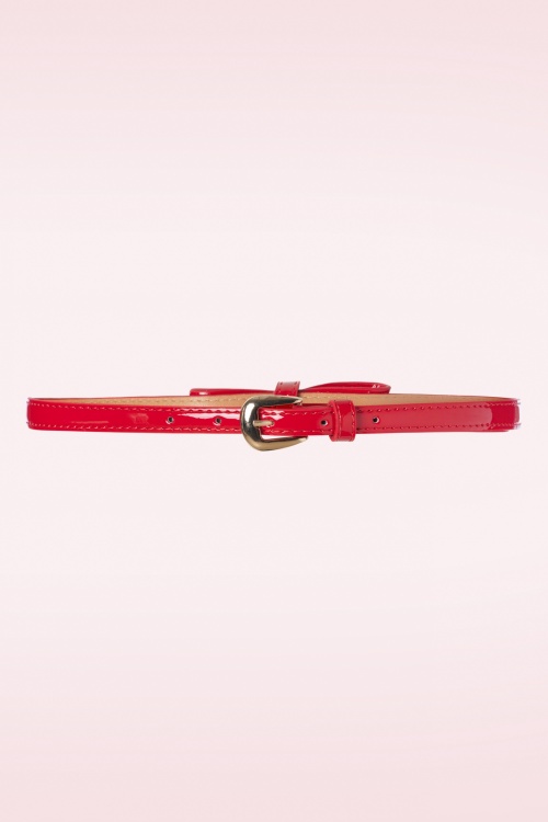Banned Retro - 50s Gold Rush Lacquer Bow Belt in Lipstick Red 2