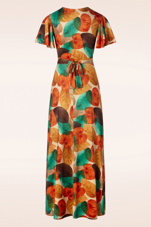 Vintage Chic for Topvintage - Freya Maxi Dress in Orange Leaf Print 2