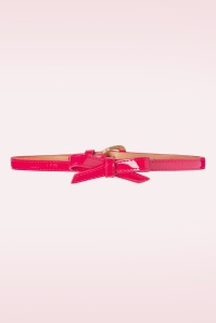 Banned Retro - 50s Gold Rush Lacquer Bow Belt in Hot Pink