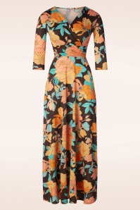 Vintage Chic for Topvintage - Paola cross over maxi jurk in bruin en oranje