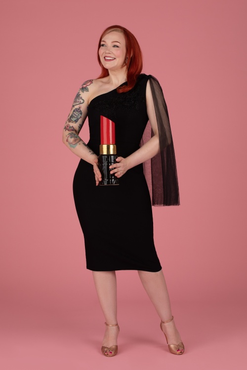 Rebel Love Clothing - Sabrina Beaded Tulle Sash Pencil Jurk in Zwart  3