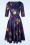 Topvintage Boutique Collection - Adriana Floral Long Sleeve Swing Dress Années 50 en Bleu Marine 2