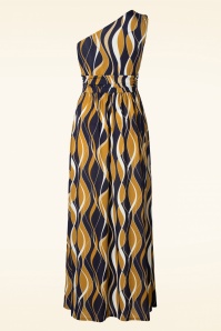 Vintage Chic for Topvintage - Maxime wavy maxi jurk in marineblauw 2