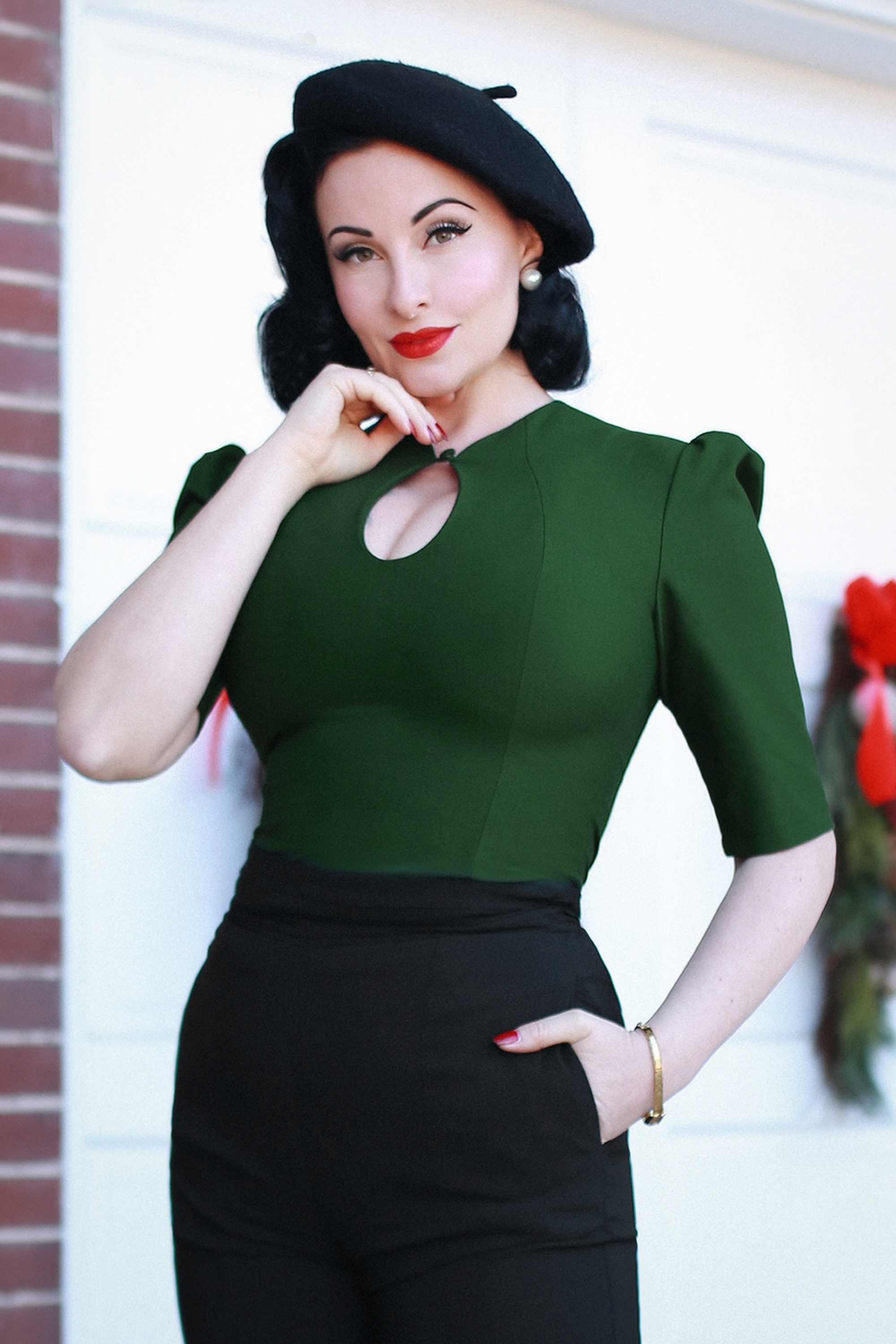 Vintage Diva  - Julia top in groen