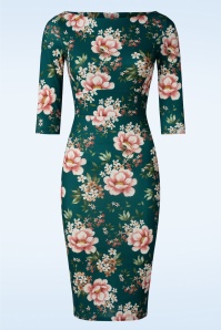 Vintage Chic for Topvintage - Paige penciljurk in groenblauwe bloemen 2