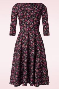 Vintage Chic for Topvintage - Riley Sleeved Flower Swing jurk in Black Ditsy Print