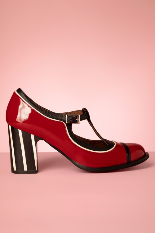 Nemonic Atenea T Strap Pumps in Black and Red