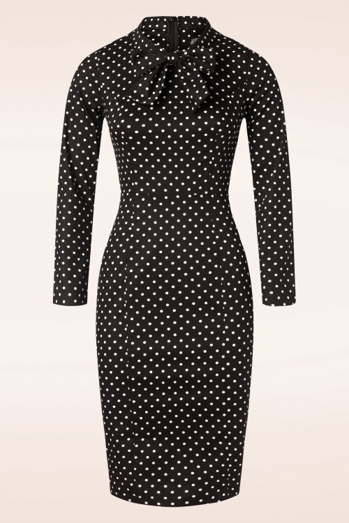 Hearts & Roses - TopVintage exclusive ~ Penny Polkadot Pencil Dress in zwart en wit 2