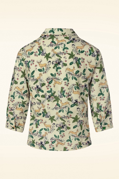 Banned Retro - Woodland deer blouse in gebroken wit 2