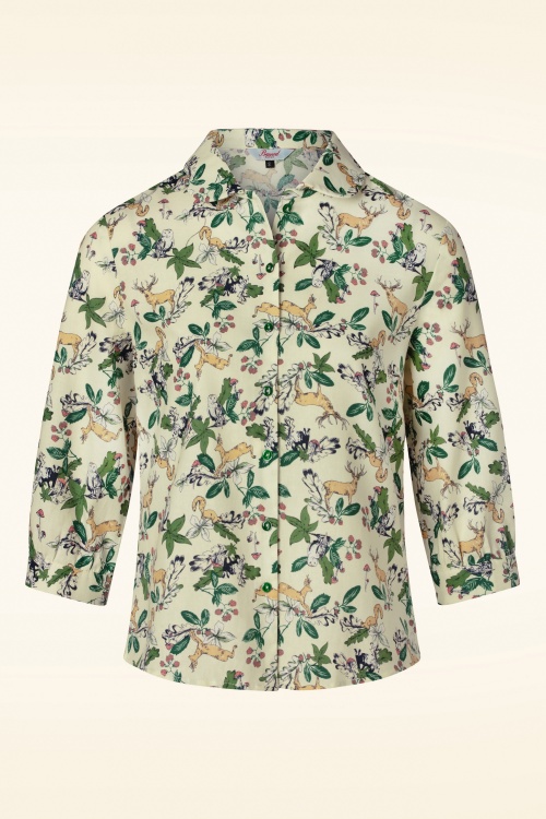 Banned Retro - Woodland deer blouse in gebroken wit