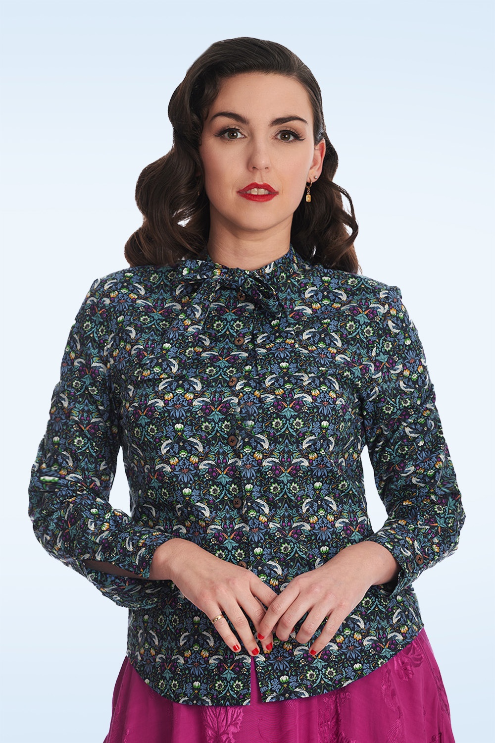 Banned Retro - Midnight Heritage blouse in marineblauw 2