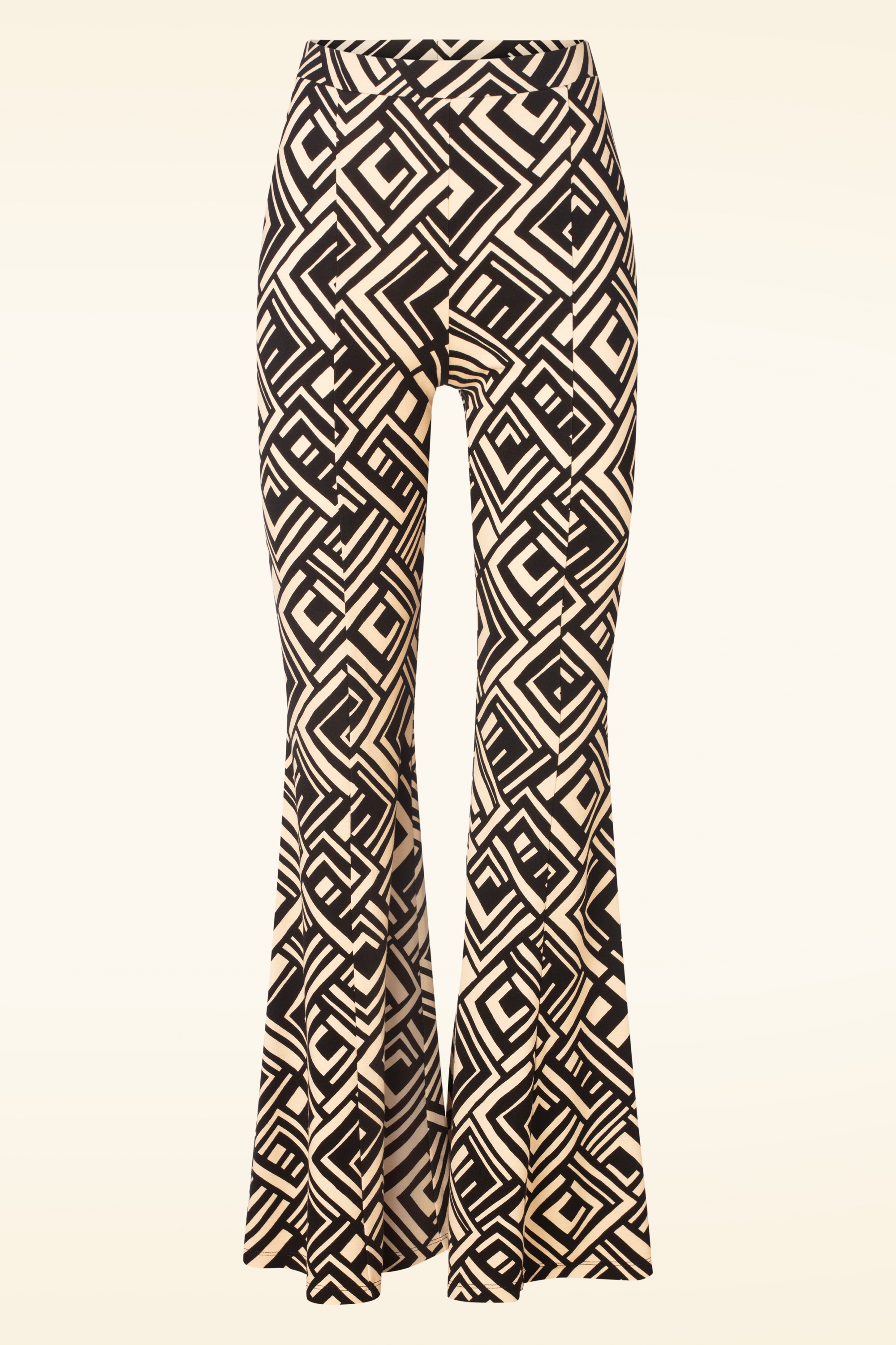 Surkana - Fay Geometrische Flare Broek in zwart en beige